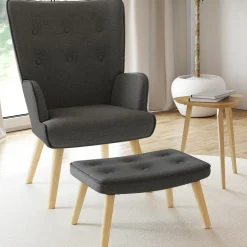 Fauteuil avec repose-pieds gris anthracite style scandinave