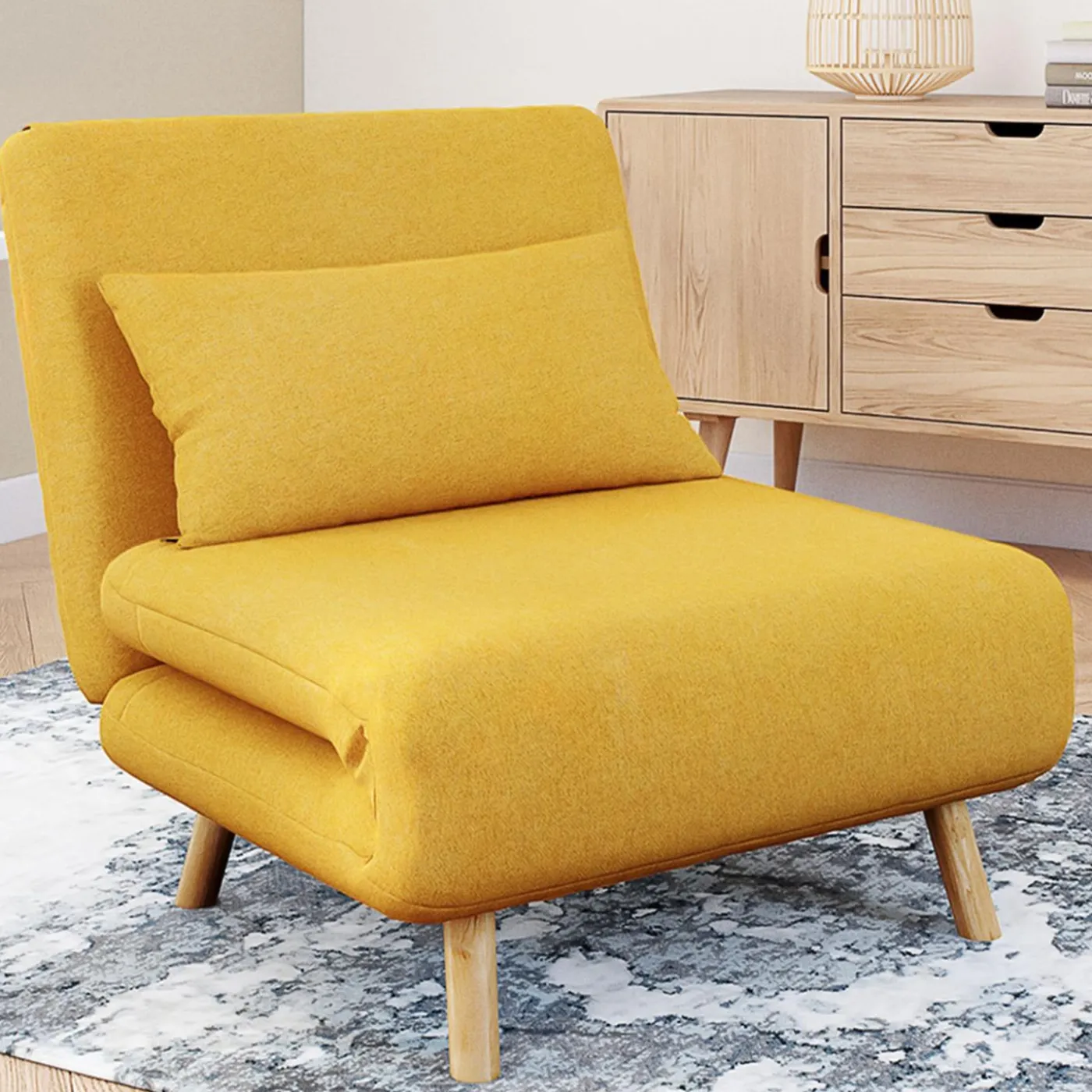 Fauteuil convertible en lit 80x190cm tissu jaune