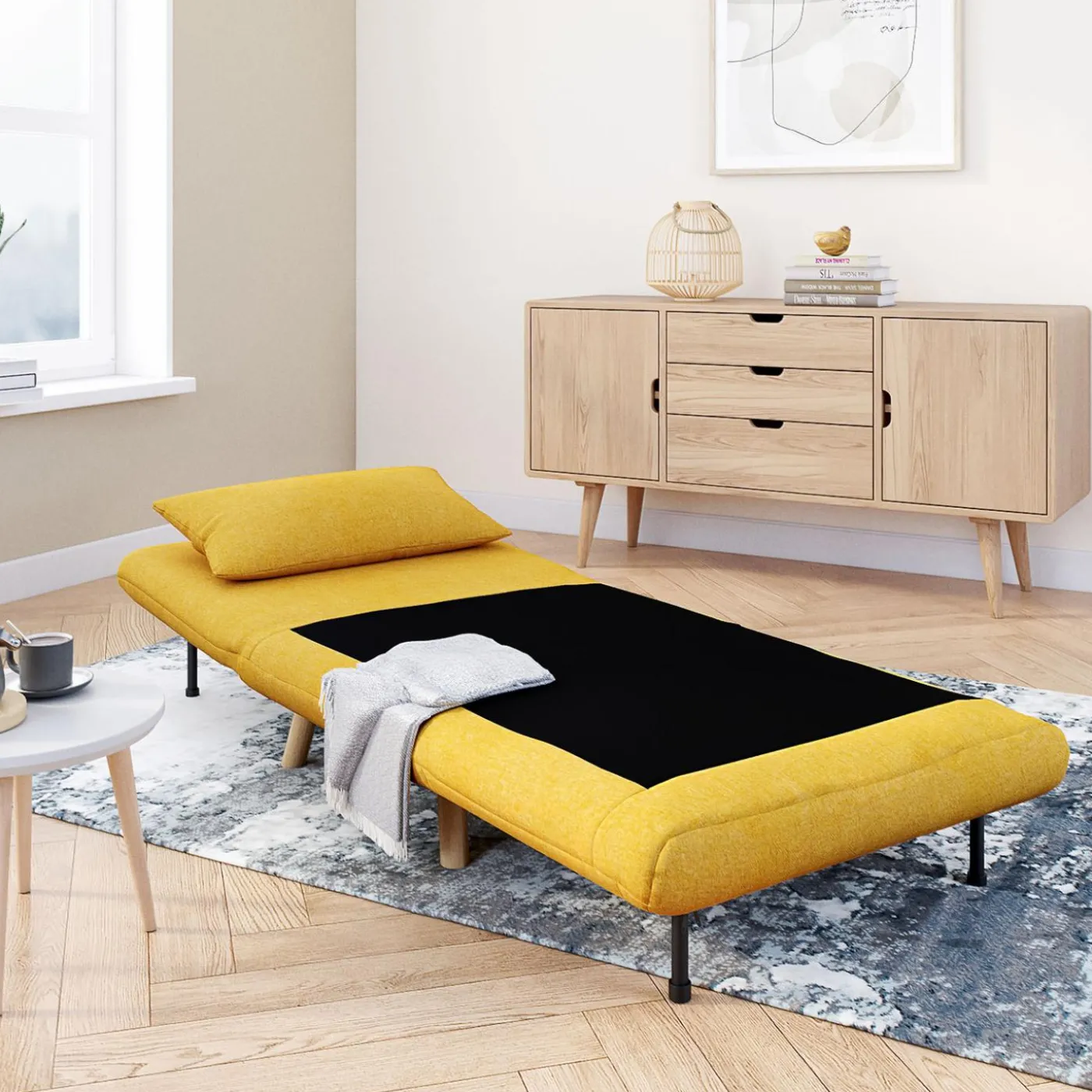 Fauteuil convertible en lit 80x190cm tissu jaune