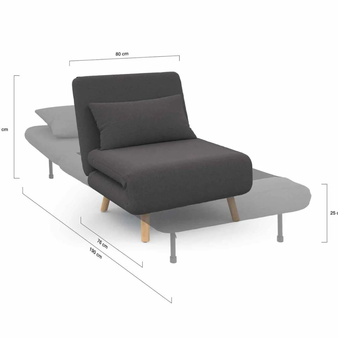 Fauteuil convertible en lit 1 place gris anthracite