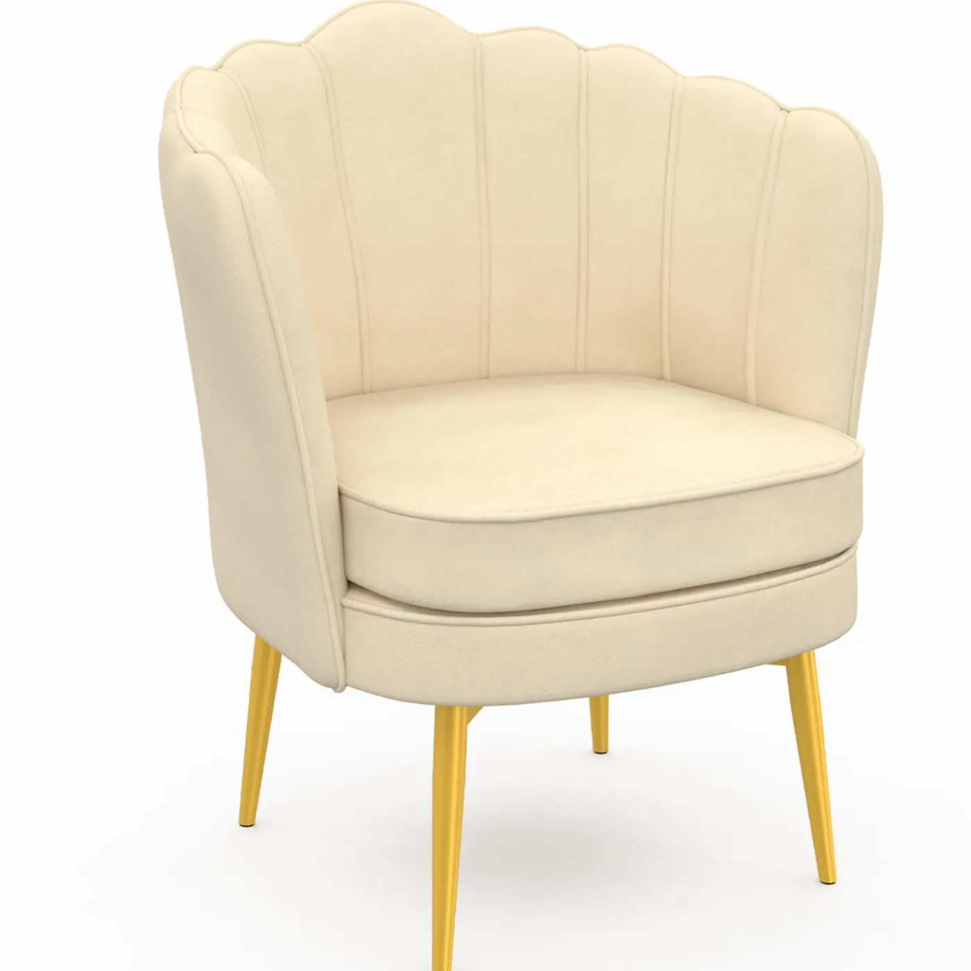 Fauteuil coquillage beige en velours pieds dorés