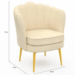 Fauteuil coquillage beige en velours pieds dorés