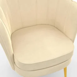 Fauteuil coquillage beige en velours pieds dorés