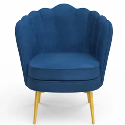 Fauteuil coquillage en velours bleu nuit avec pieds dorés