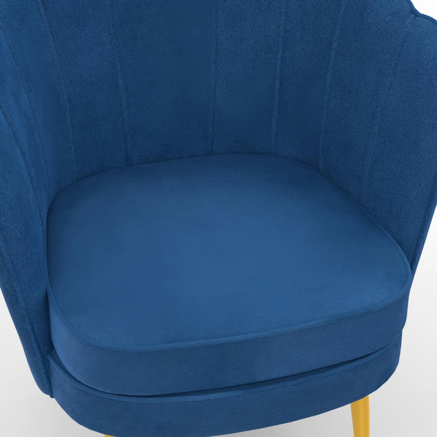 Fauteuil coquillage en velours bleu nuit avec pieds dorés