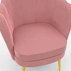 Fauteuil coquillage rose en velours pieds dorés