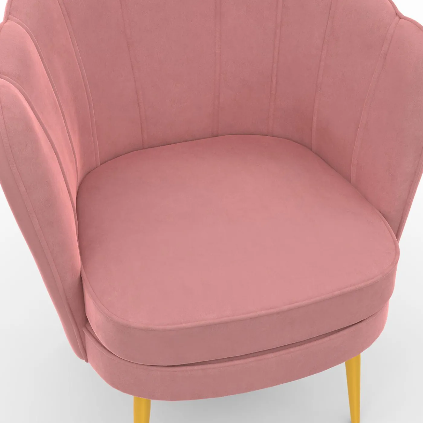 Fauteuil coquillage rose en velours pieds dorés