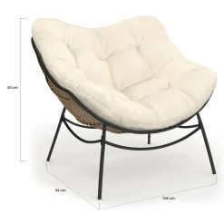 Fauteuil de jardin relax avec coussin écru effet rotin
