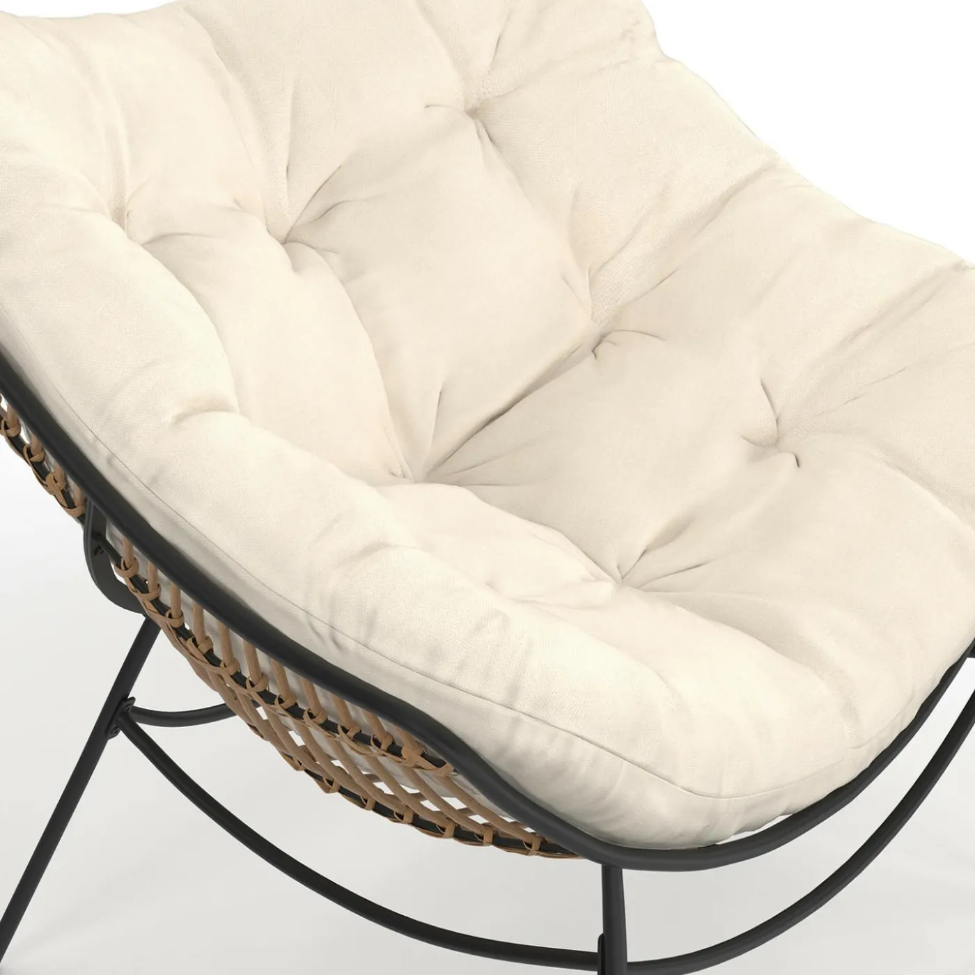 Fauteuil de jardin relax avec coussin écru effet rotin