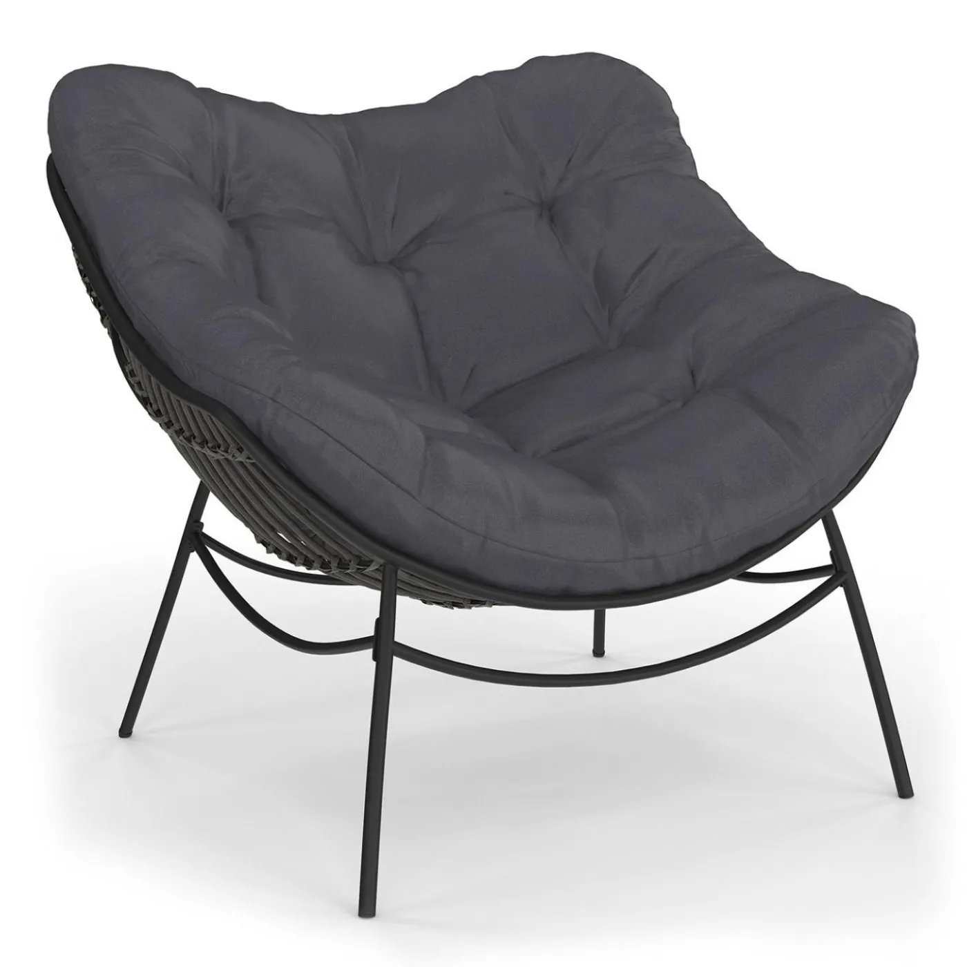 Fauteuil de jardin relax avec coussin effet rotin gris