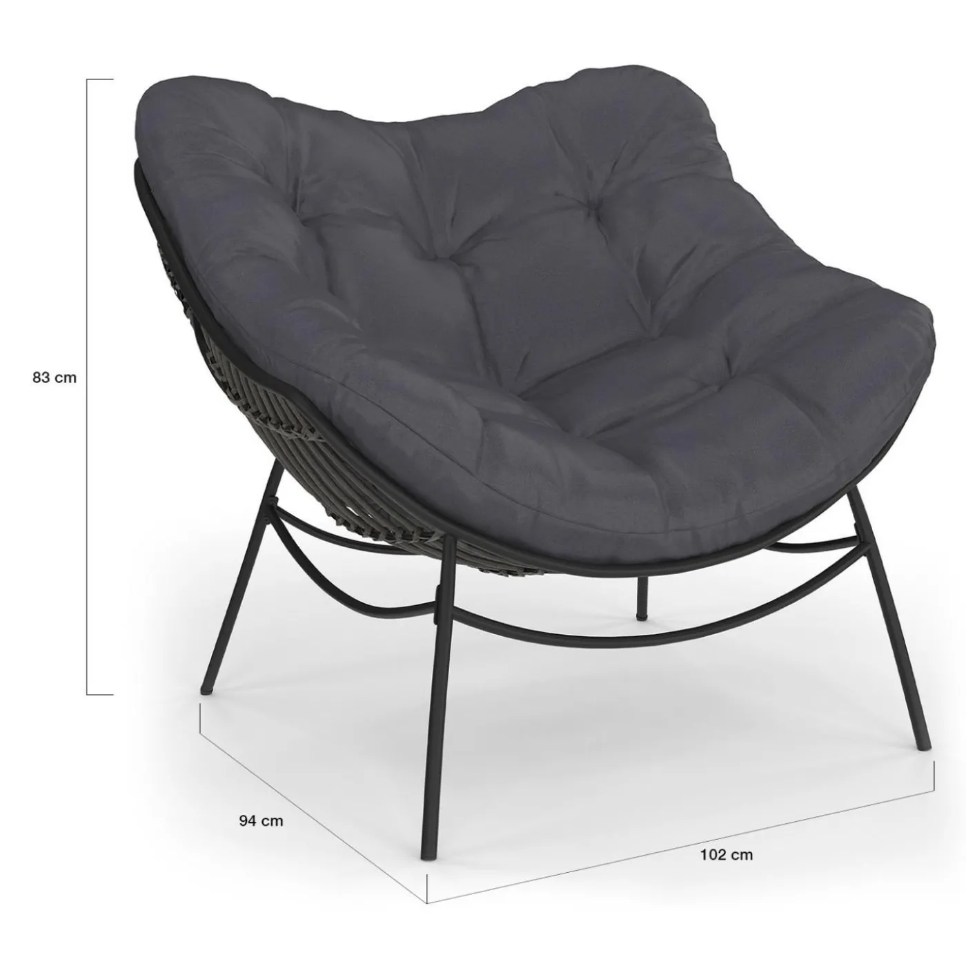 Fauteuil de jardin relax avec coussin effet rotin gris
