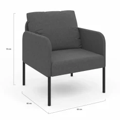 Fauteuil en tissu gris anthracite moderne pieds métal noir