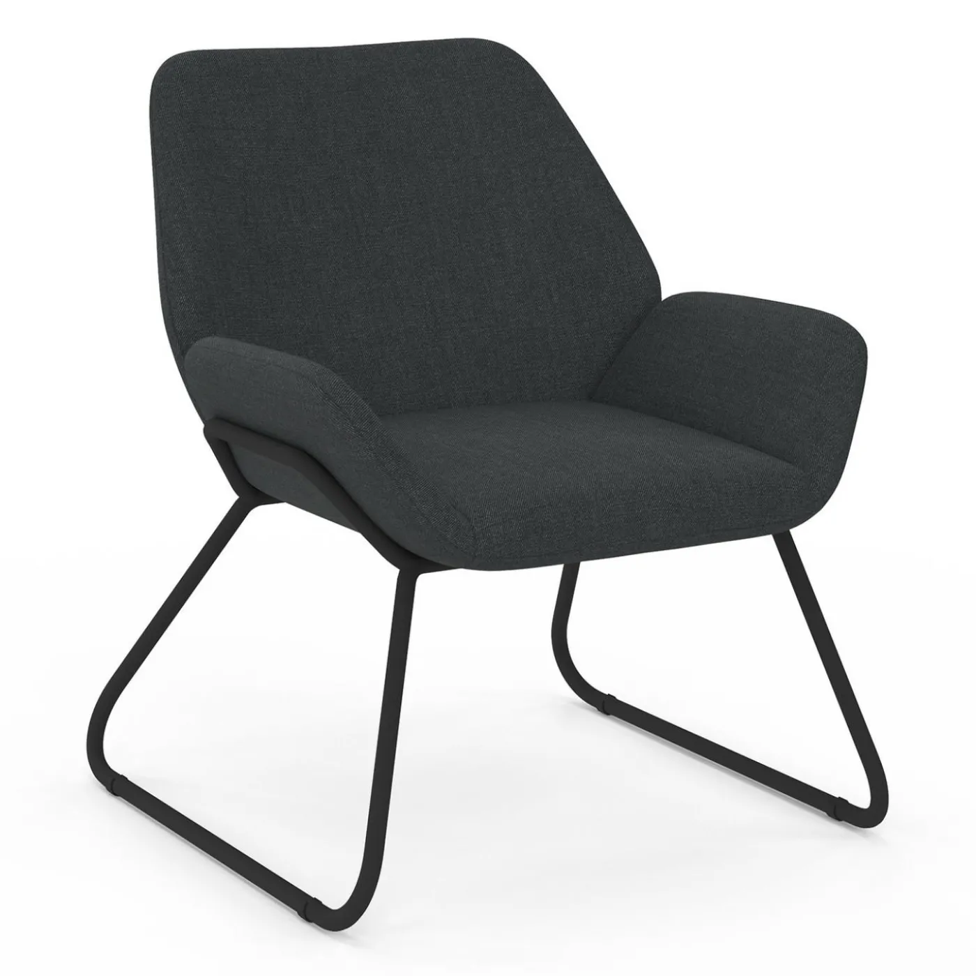 Fauteuil en tissu gris anthracite et pieds métal noirs