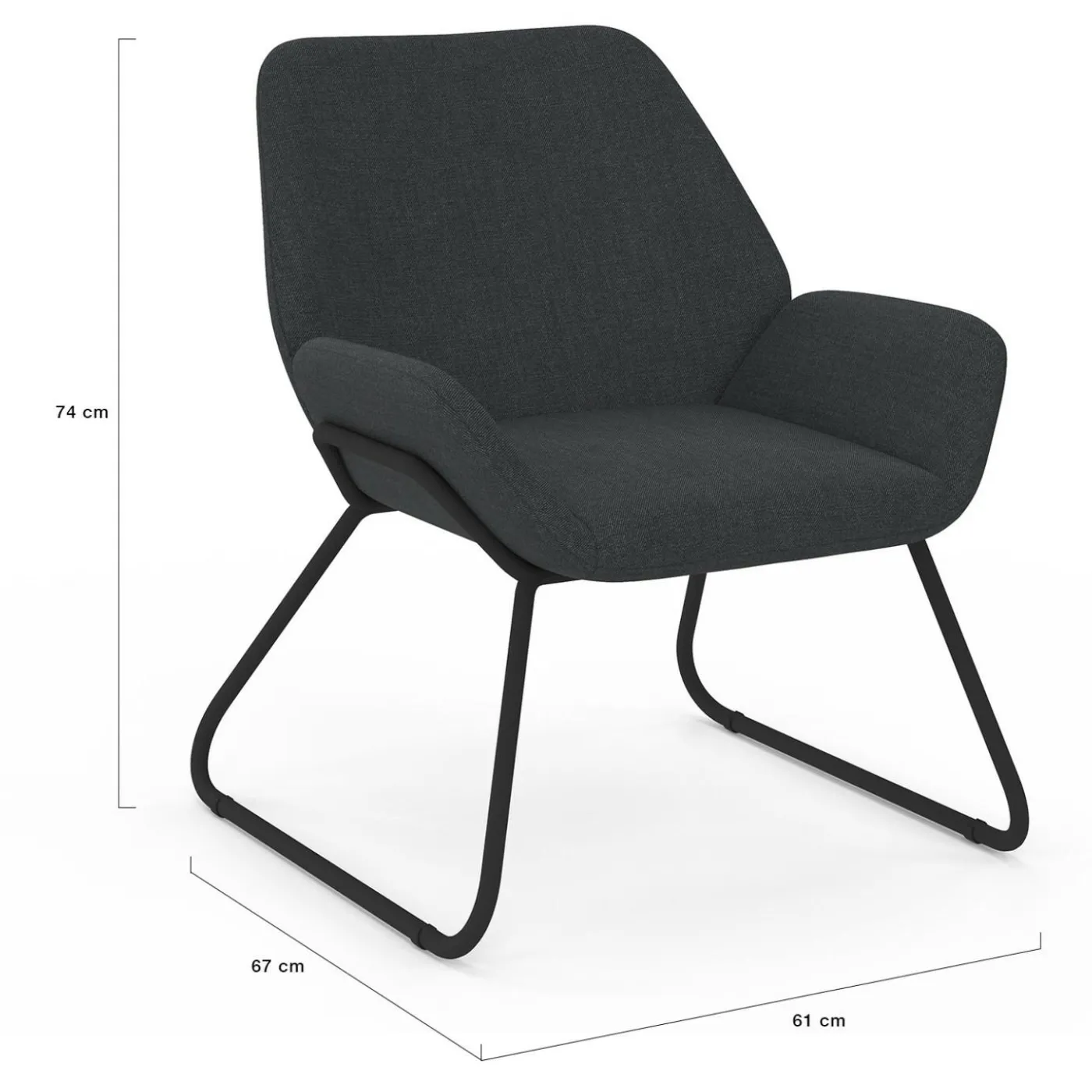 Fauteuil en tissu gris anthracite et pieds métal noirs