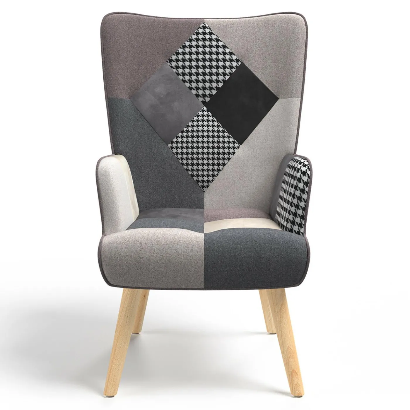 Fauteuil en tissu gris, blanc et noir style scandinave