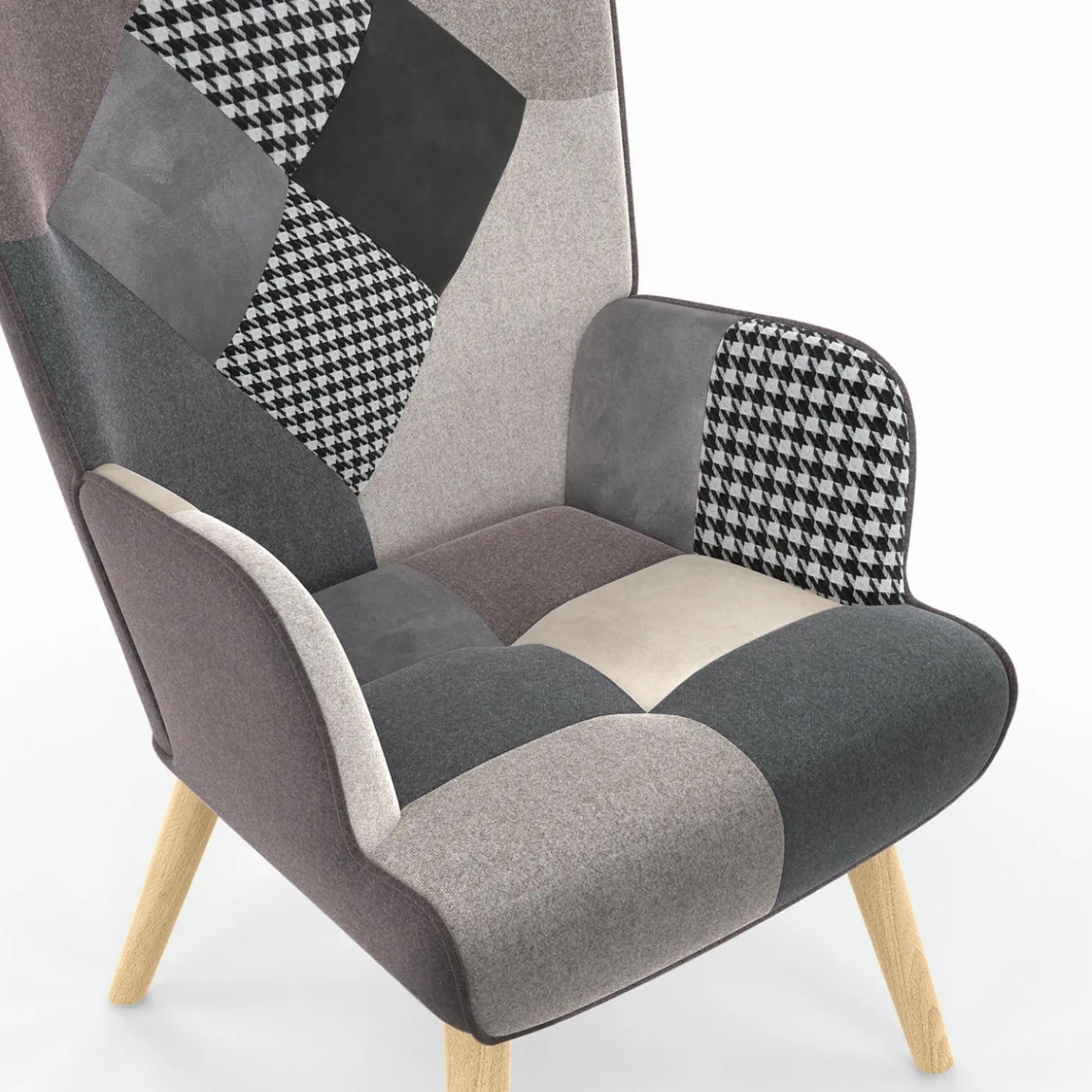 Fauteuil en tissu gris, blanc et noir style scandinave