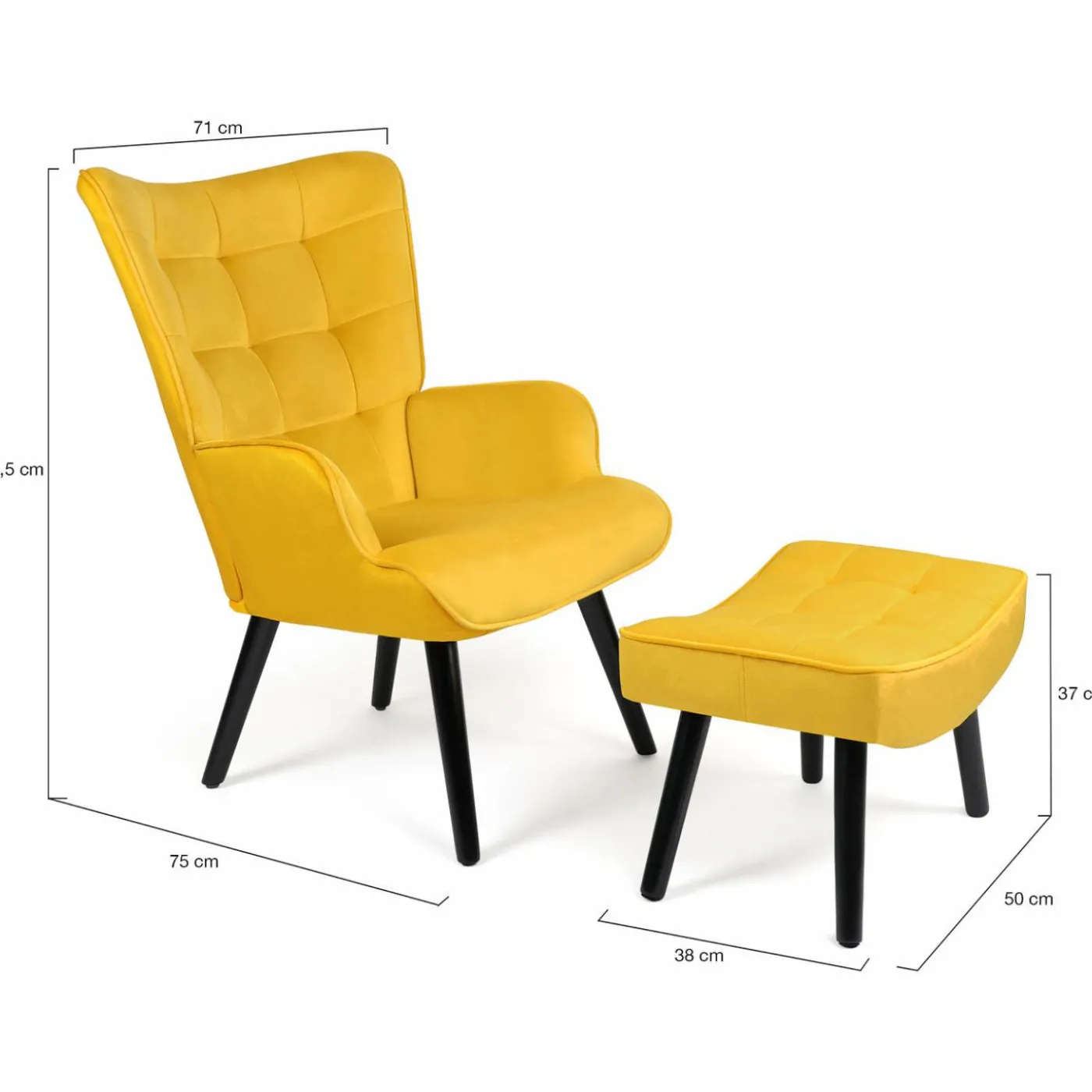 Fauteuil en velours jaune style scandinave