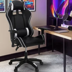Fauteuil gamer noir et blanc réglable et inclinable accoudoirs pivotants