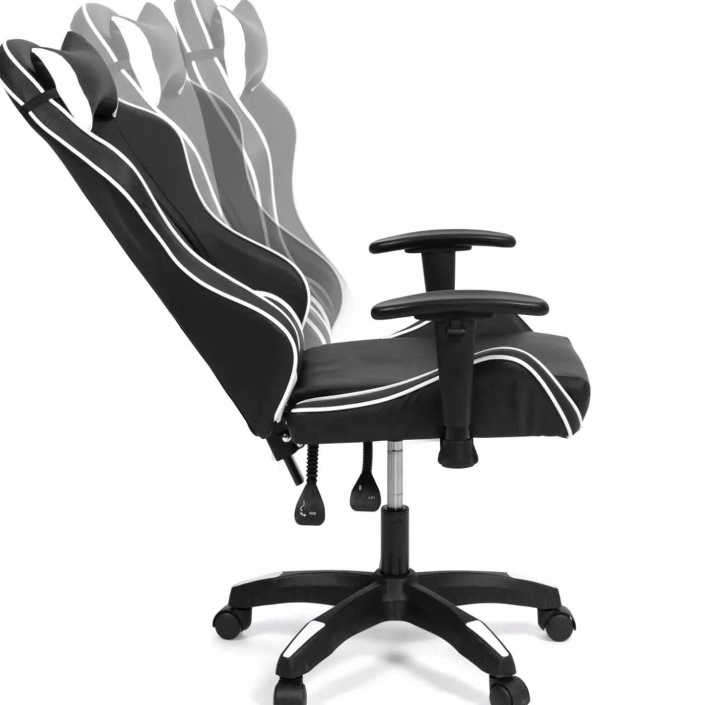 Fauteuil gamer noir et blanc réglable et inclinable accoudoirs pivotants