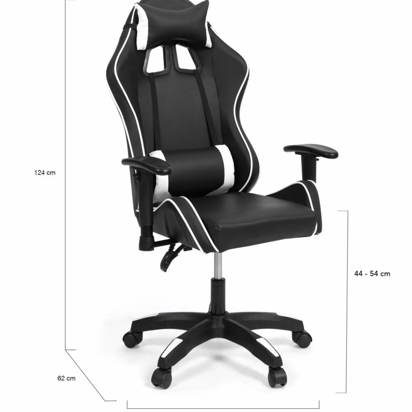 Fauteuil gamer noir et blanc réglable et inclinable accoudoirs pivotants