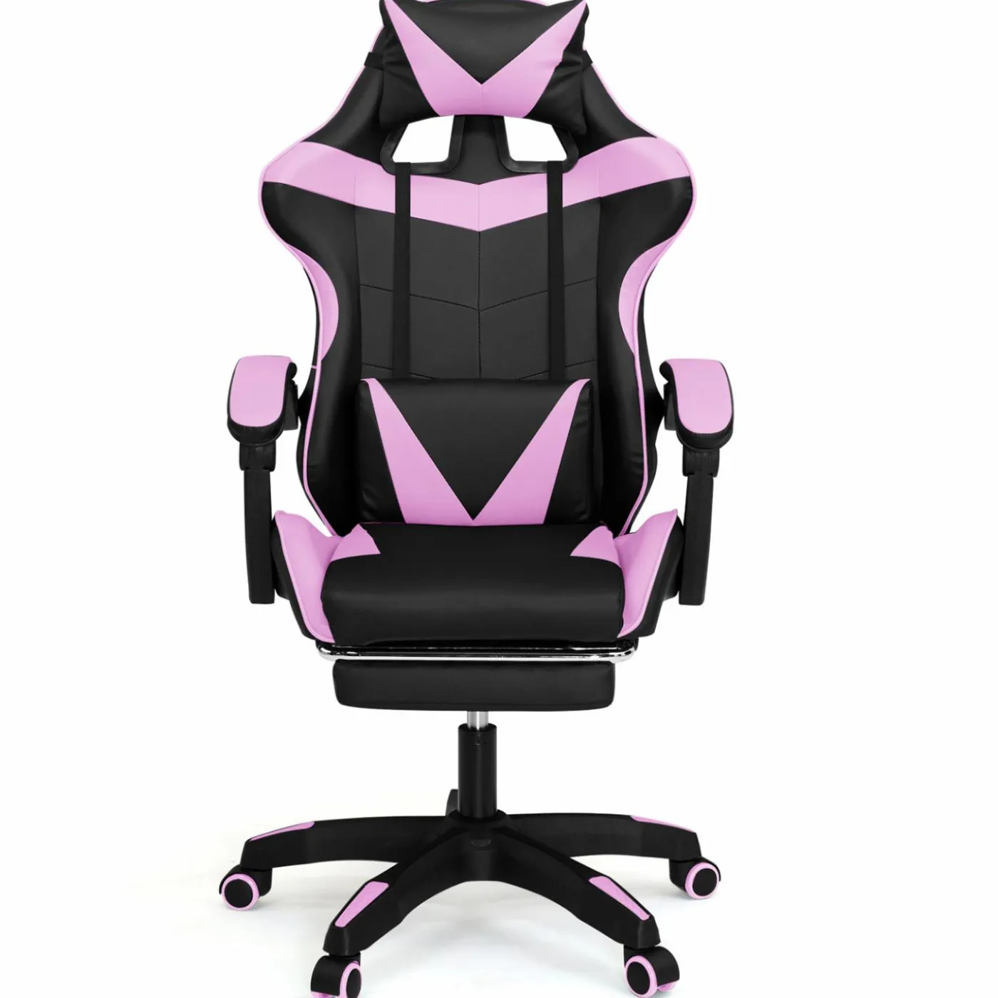 Fauteuil gamer noir et rose avec repose-pied + coussin tête et lombaire