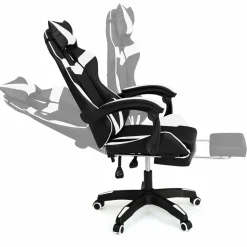 Fauteuil gamer réglable et inclinable avec repose-pied et coussins noir et blanc
