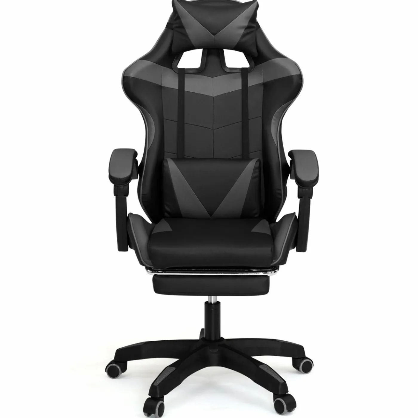 Fauteuil gamer réglable et inclinable avec repose-pied et coussins noir et gris
