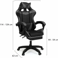 Fauteuil gamer réglable et inclinable avec repose-pied et coussins noir et gris