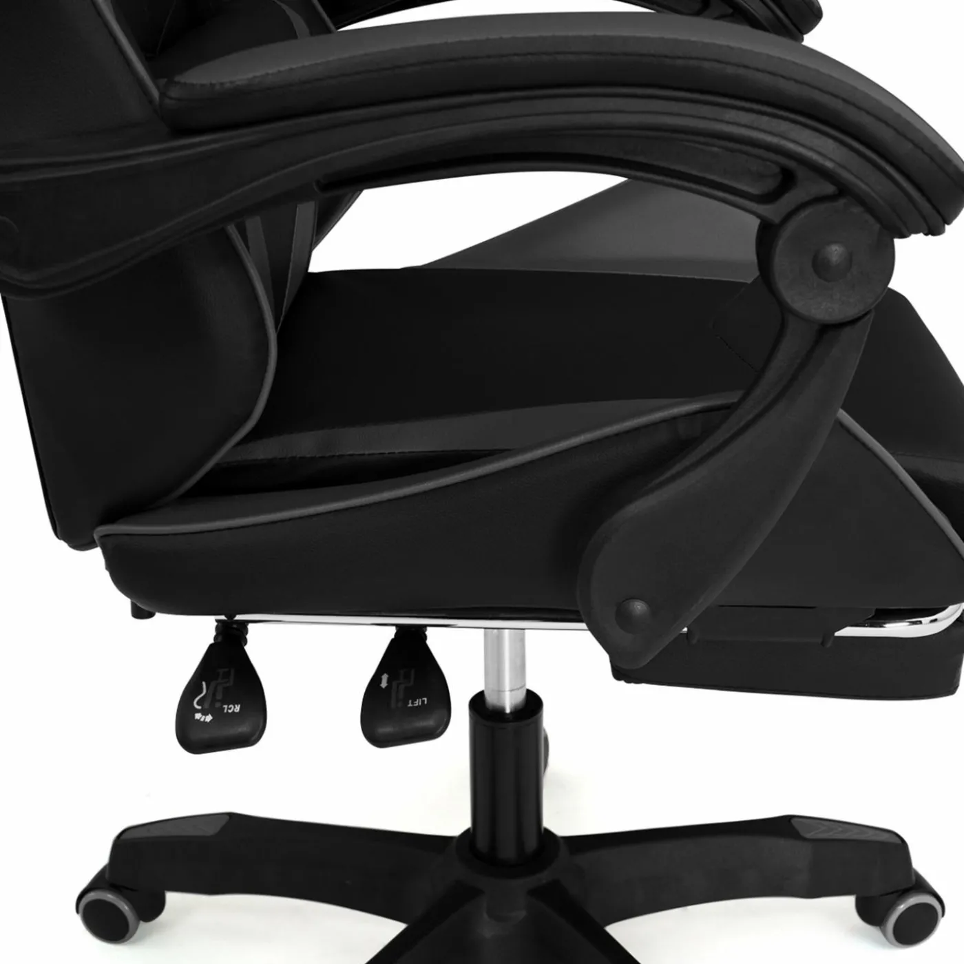 Fauteuil gamer réglable et inclinable avec repose-pied et coussins noir et gris