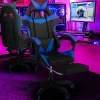 Fauteuil gamer réglable et inclinable avec repose-pied et coussins noir et bleu