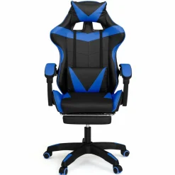 Fauteuil gamer réglable et inclinable avec repose-pied et coussins noir et bleu