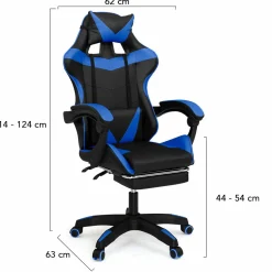Fauteuil gamer réglable et inclinable avec repose-pied et coussins noir et bleu