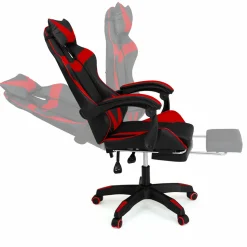 Fauteuil gamer réglable et inclinable avec repose pied et coussins noir et rouge