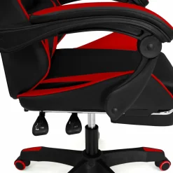 Fauteuil gamer réglable et inclinable avec repose pied et coussins noir et rouge