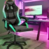 Fauteuil gaming LED noir et gris avec repose-pied, coussin tête + lombaire