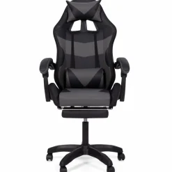 Fauteuil gaming LED noir et gris avec repose-pied, coussin tête + lombaire