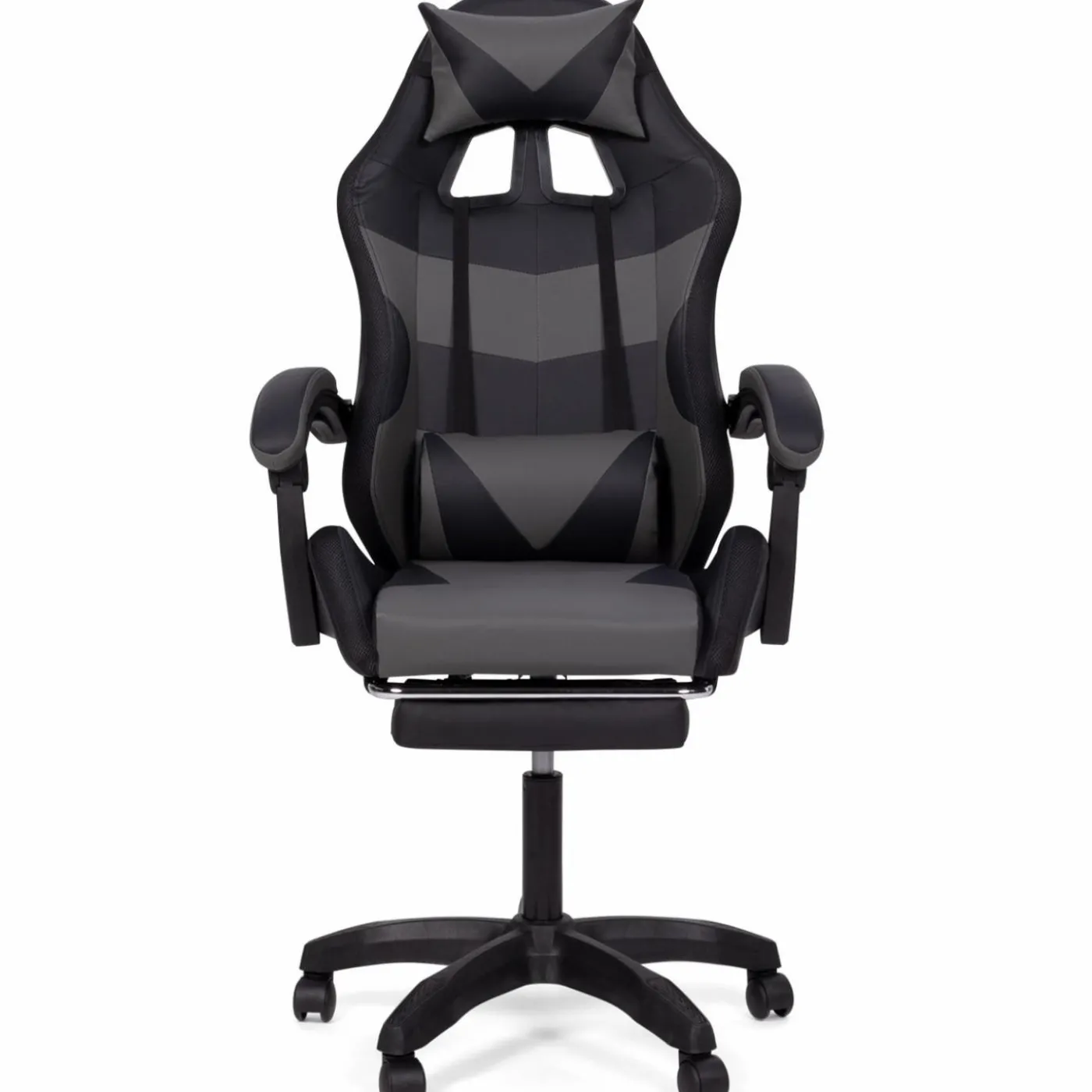 Fauteuil gaming LED noir et gris avec repose-pied, coussin tête + lombaire