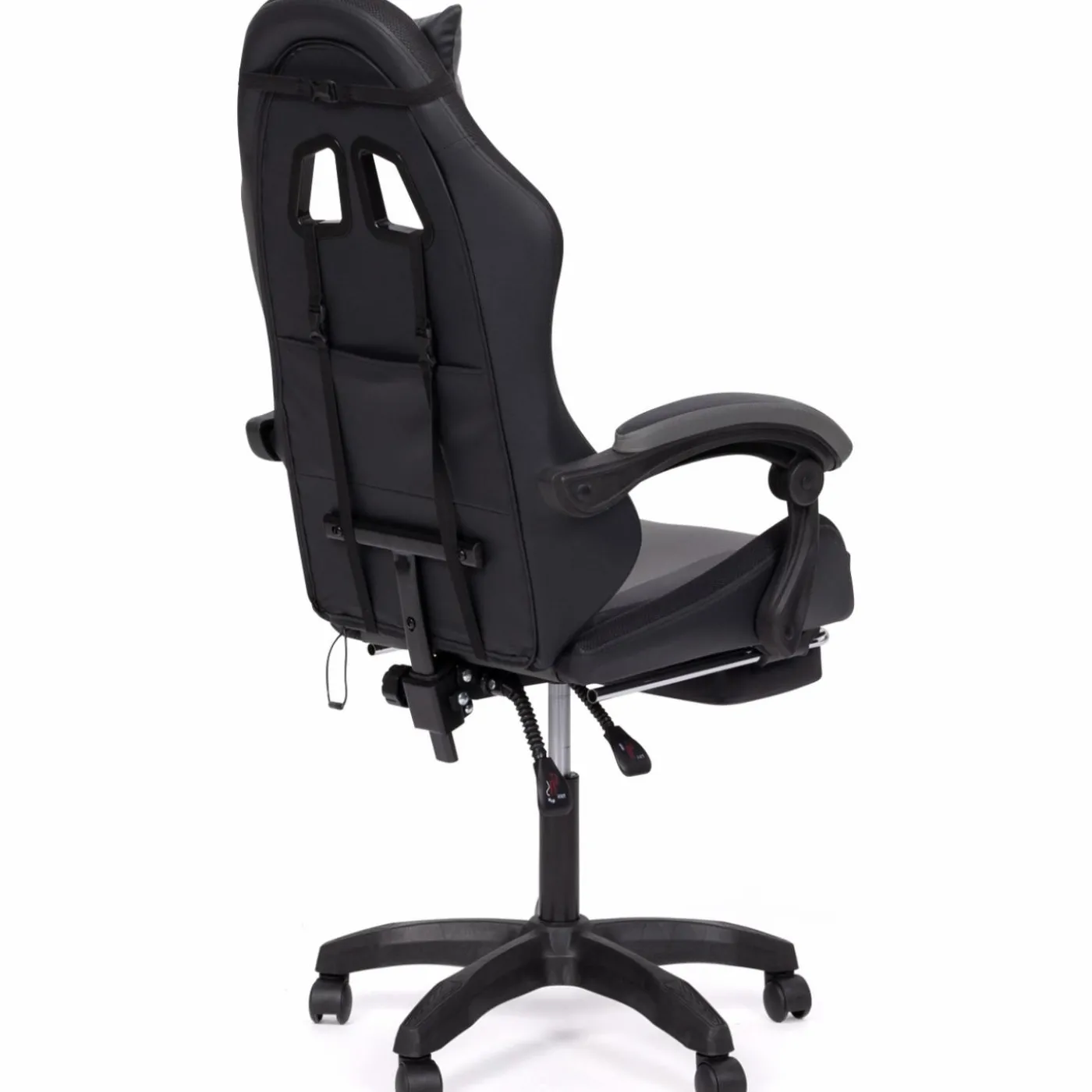 Fauteuil gaming LED noir et gris avec repose-pied, coussin tête + lombaire