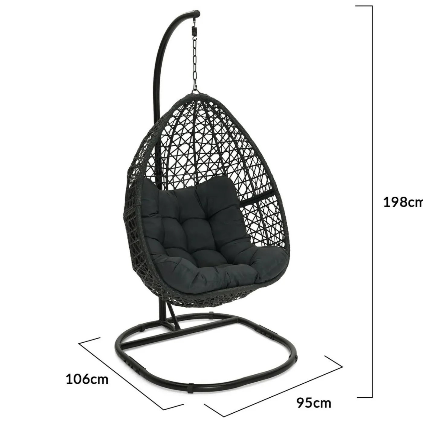 Fauteuil lune suspendu avec coussins gris