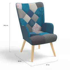 Fauteuil patchwork bleu style scandinave