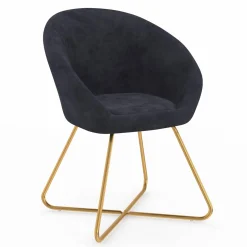 Fauteuil rond en velours gris avec pieds croisés dorés