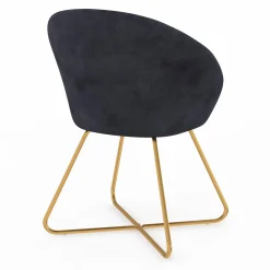 Fauteuil rond en velours gris avec pieds croisés dorés