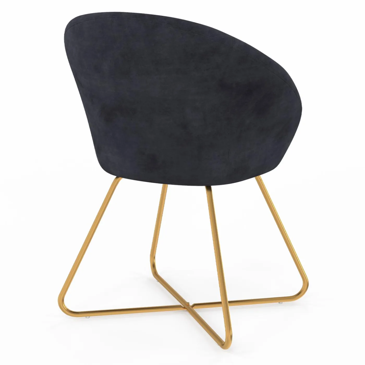 Fauteuil rond en velours gris avec pieds croisés dorés