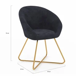 Fauteuil rond en velours gris avec pieds croisés dorés