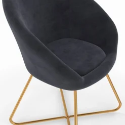 Fauteuil rond en velours gris avec pieds croisés dorés