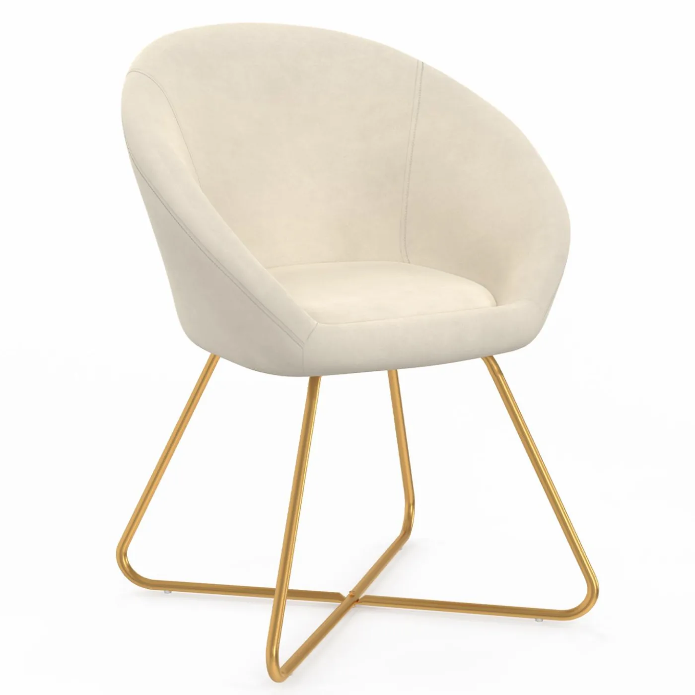 Fauteuil rond en velours beige avec pieds croisés dorés