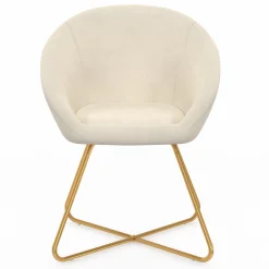 Fauteuil rond en velours beige avec pieds croisés dorés