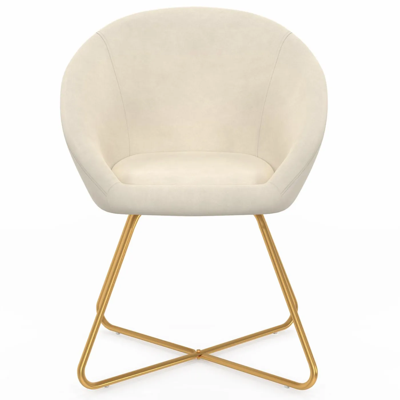 Fauteuil rond en velours beige avec pieds croisés dorés