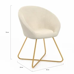 Fauteuil rond en velours beige avec pieds croisés dorés