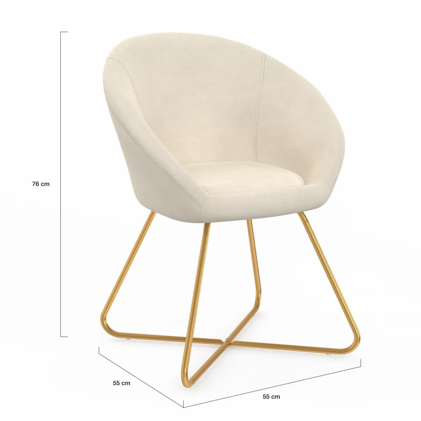 Fauteuil rond en velours beige avec pieds croisés dorés